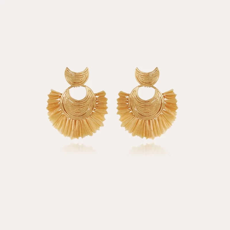 Luna Wave raffia mini gold earrings - Gas bijoux