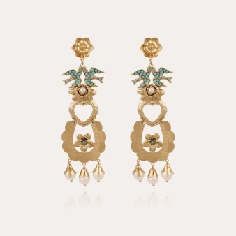 Gold Lovebirds earrings -...