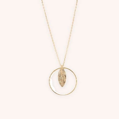 Collier long cercle feuille en plaqué or - Pomme Cannelle