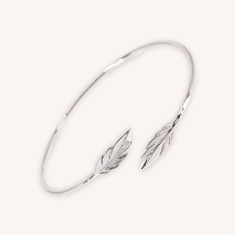 Feathers duo silver bangle bracelet - Pomme Cannelle