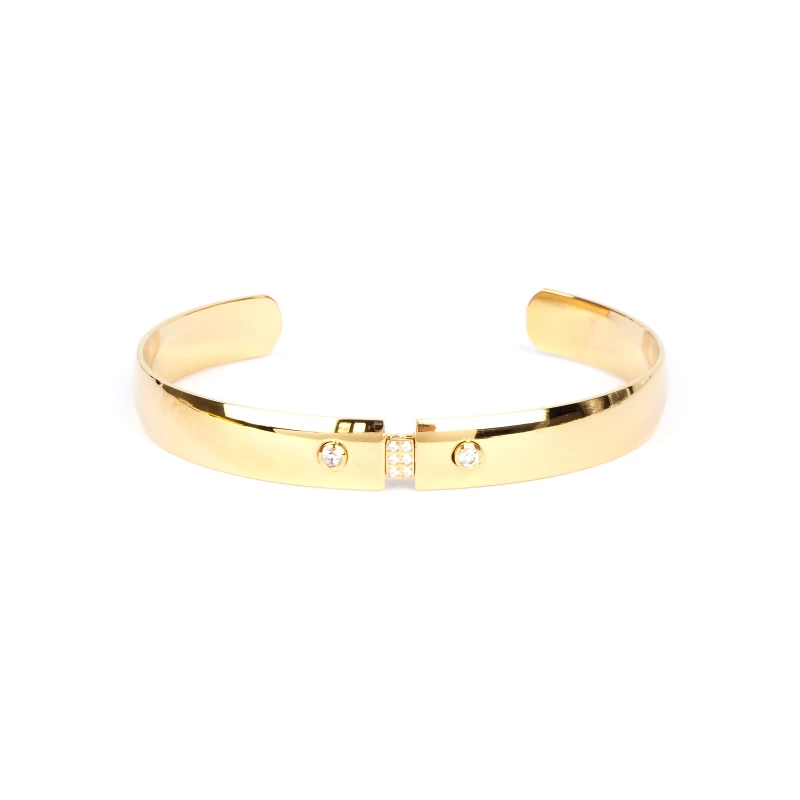 Zirconium bangle bracelet in gold-plated steel - Zag bijoux