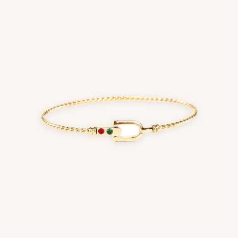 Bracelet jonc boucle emeraude en acier doré - Zag bijoux