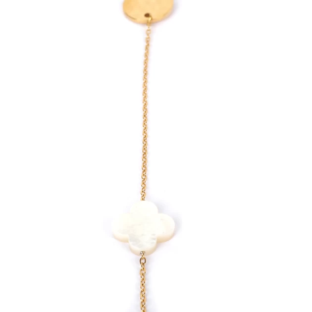 Sautoir trèfle nacré en acier doré - Zag Bijoux