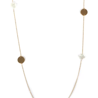 Pearly clover long necklace in gold steel - Zag Bijoux