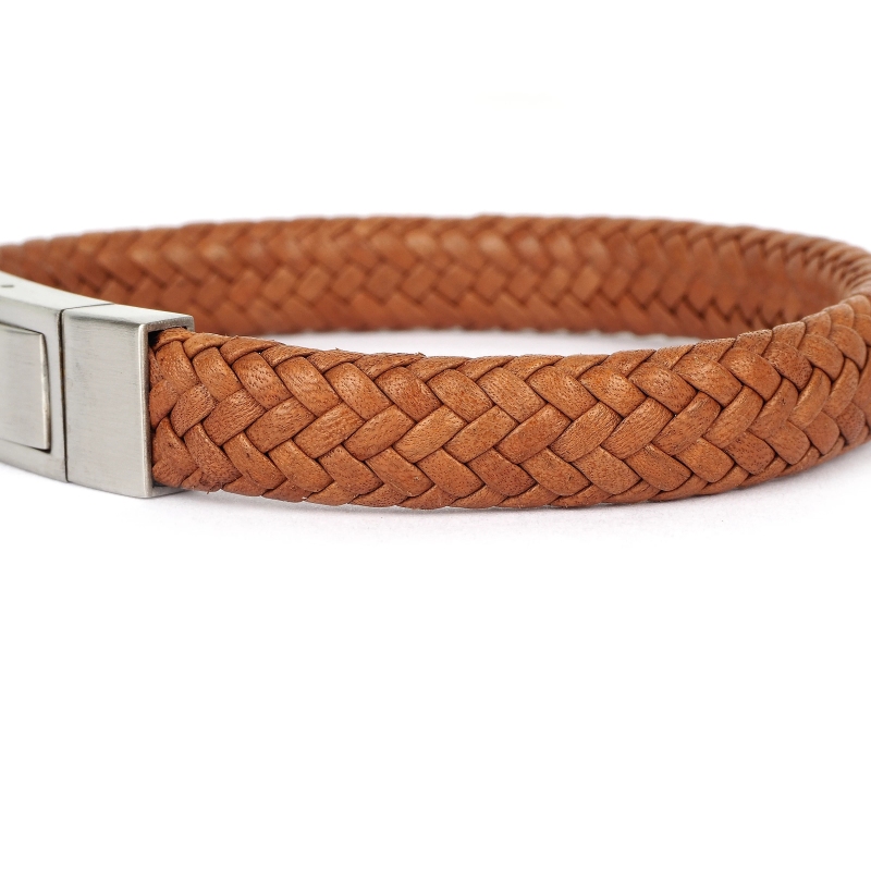 Bracelet cuir plat marron - Ikoba