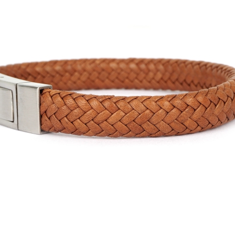 Bracelet cuir plat marron - Ikoba