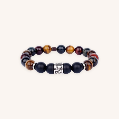 Black agate bracelet and three eyes 10mm - Ikoba