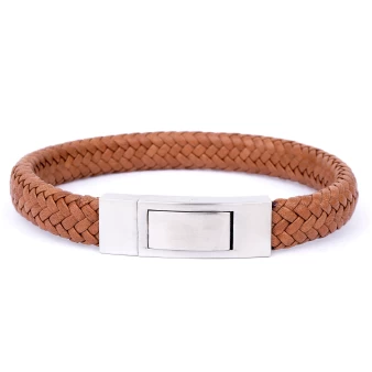 Bracelet cuir plat marron - Ikoba