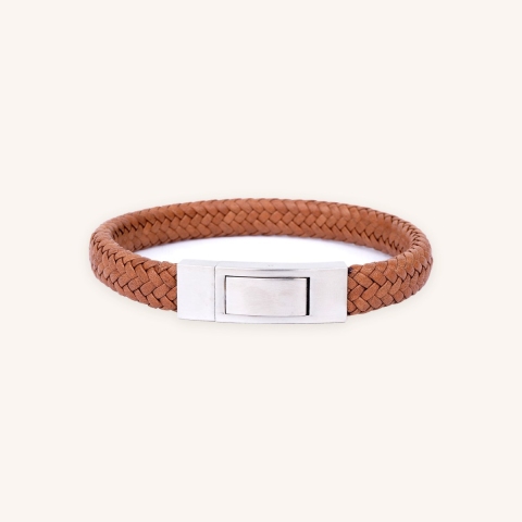 Brown flat leather bracelet - Ikoba