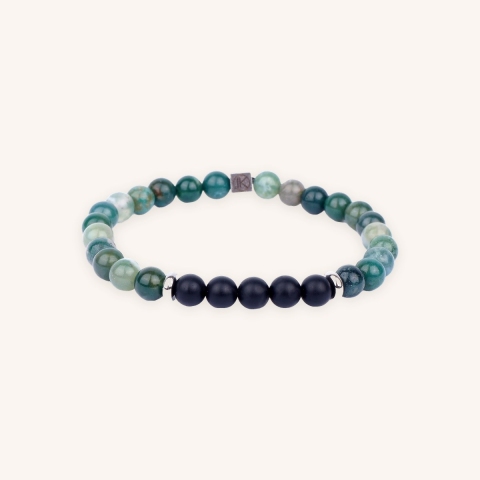Bracelet agate mousse et agate noire 6 mm - Ikoba