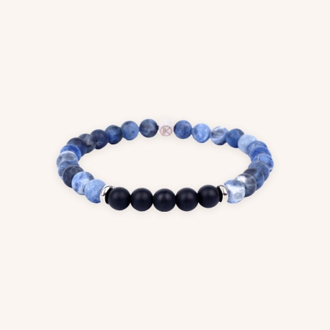 Frosted sodalite black agate bracelet 6 mm - Ikoba
