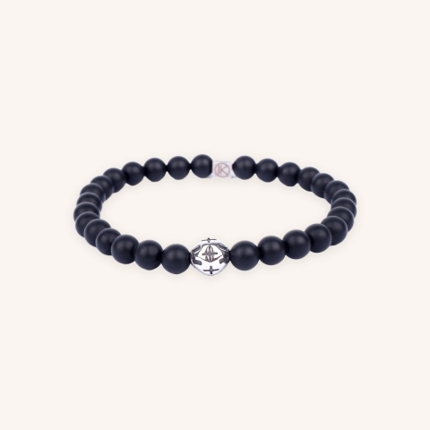 Black agate cross pattern bracelet 6 mm - Ikoba