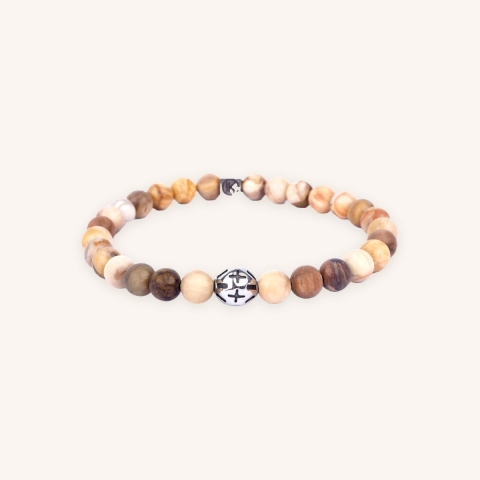 Frosted fossilized wood bracelet 6 mm - Ikoba
