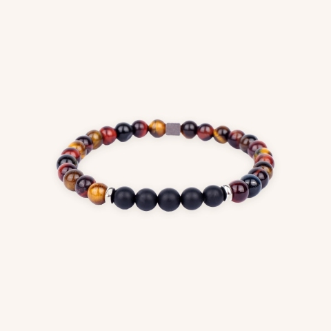 Three-eyed black agate bracelet 6 mm - Ikoba