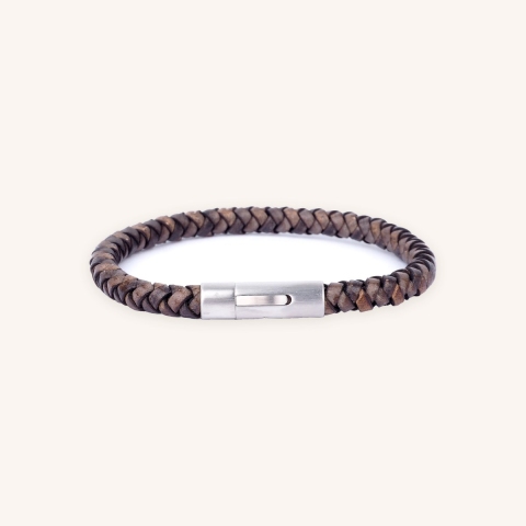 Bracelet cuir marron et fermoir mat - Ikoba