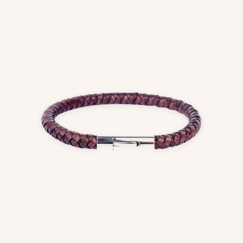 Brown leather bracelet and shiny clasp - Ikoba