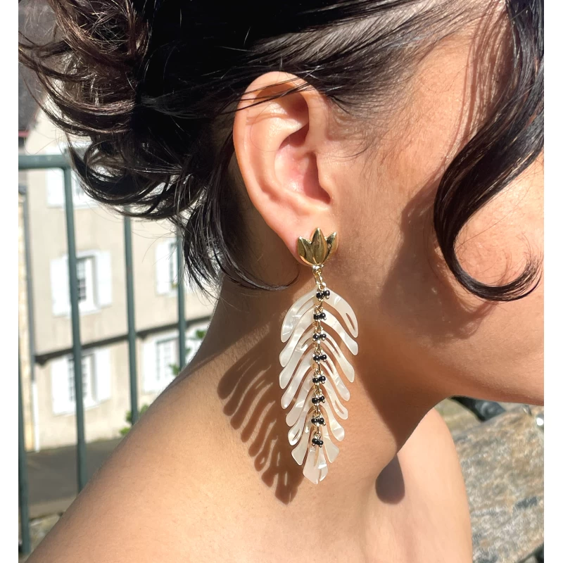 GAS BIJOUX - Boucles d'oreilles TAO SPLASH dorées à l'or fin - Hématite et cristaux dorés