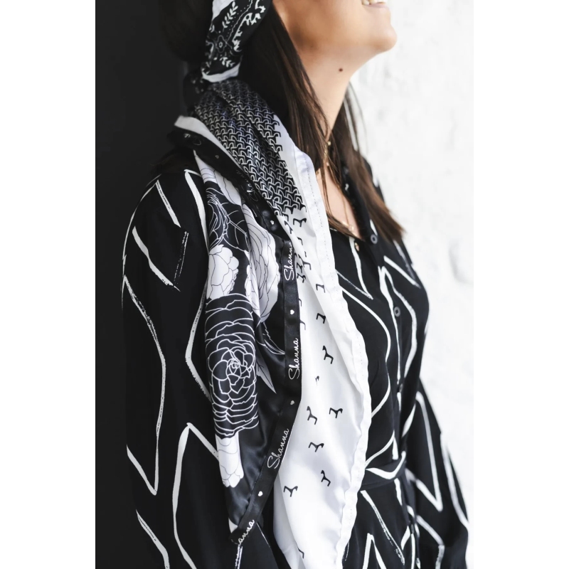 Foulard Soie ANAELLE noir et blanc - Shanna