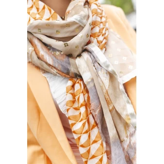 Foulard Sybille corail, orange, beige - Shanna