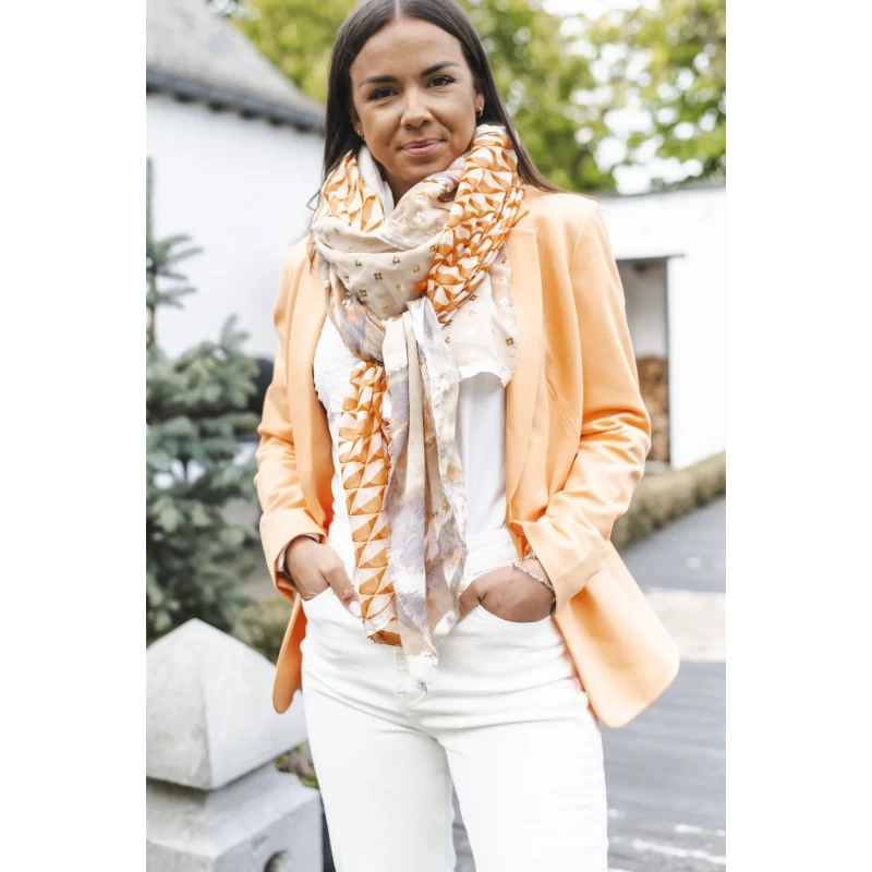 Foulard Sybille corail, orange, beige - Shanna