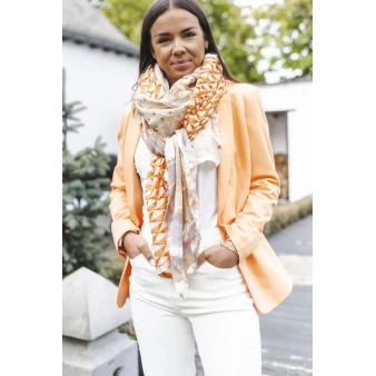 Coral, orange, beige Sybille scarf - Shanna