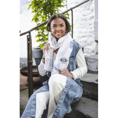 Foulard Sarah blanc, petite touche bleu et doré - Shanna