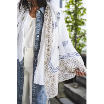 White Sarah scarf, little touch of blue and gold - Shanna