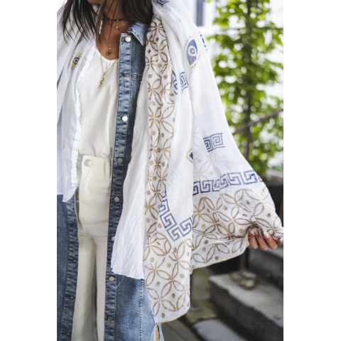 Foulard Sarah blanc, petite touche bleu et doré - Shanna