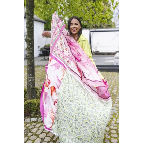 Pink and green Angel Silk Scarf - Shanna