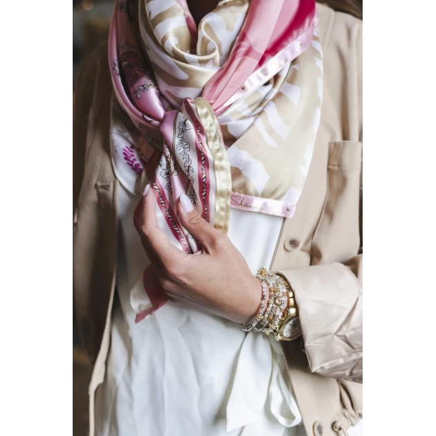 Pale pink and beige Anais Silk Scarf - Shanna