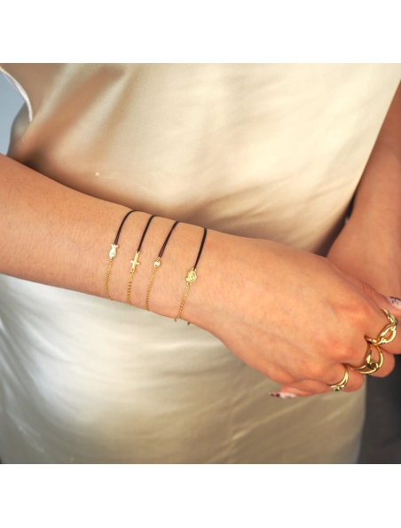 Gold-plated red cross cord bracelet - Pomme Cannelle