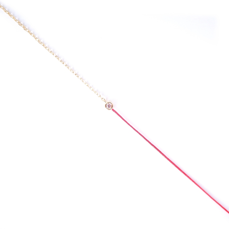 Gold-plated red rhinestone cord bracelet - Pomme Cannelle