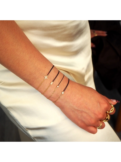 Gold-plated red rectangular cord bracelet - Pomme Cannelle