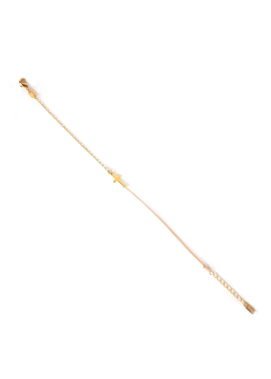 Gold-plated red cross cord bracelet - Pomme Cannelle Gold-plated red cross cord bracelet - Pomme Cannelle