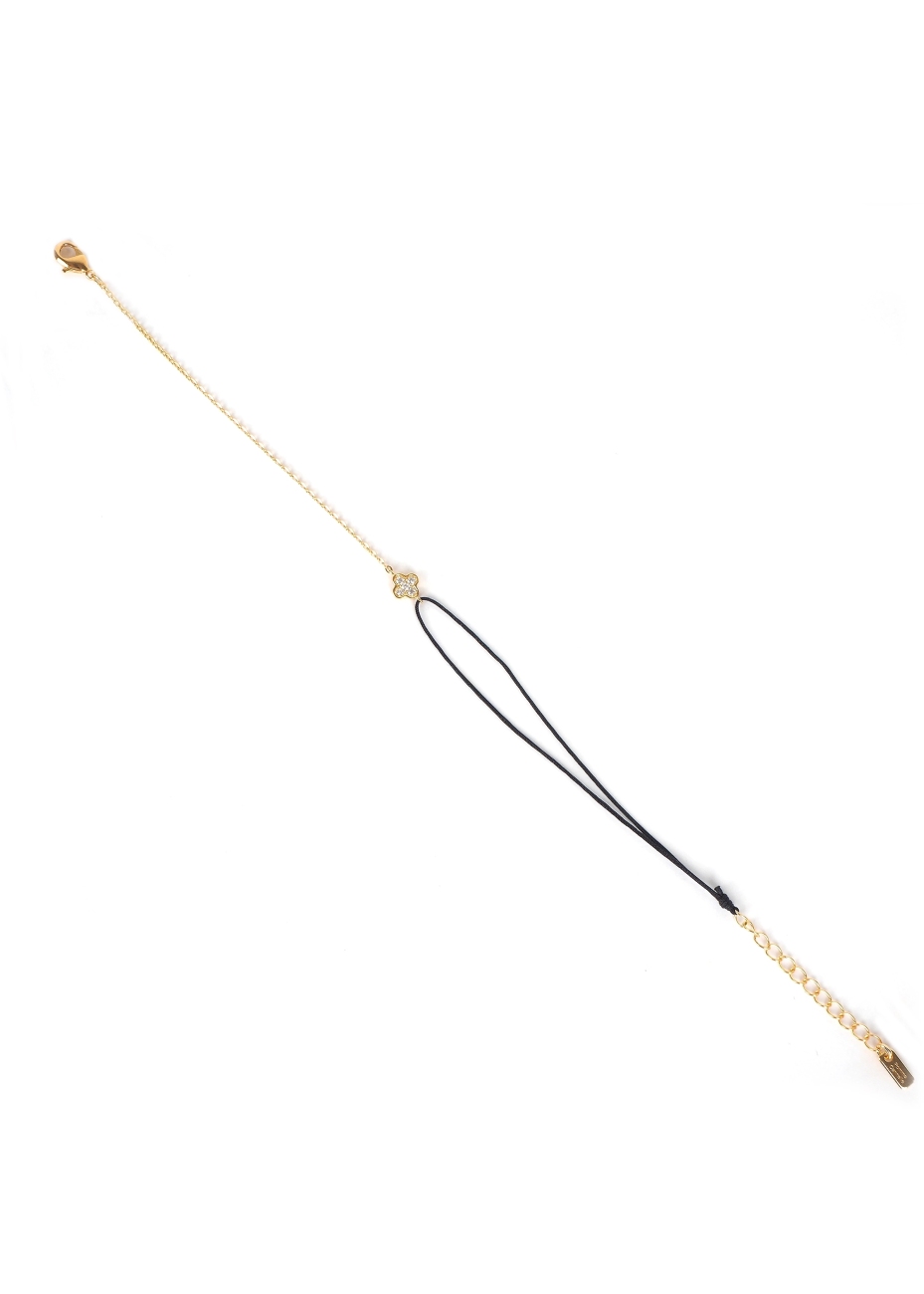 Gold-plated red clover cord bracelet - Pomme Cannelle Gold-plated red clover cord bracelet - Pomme Cannelle