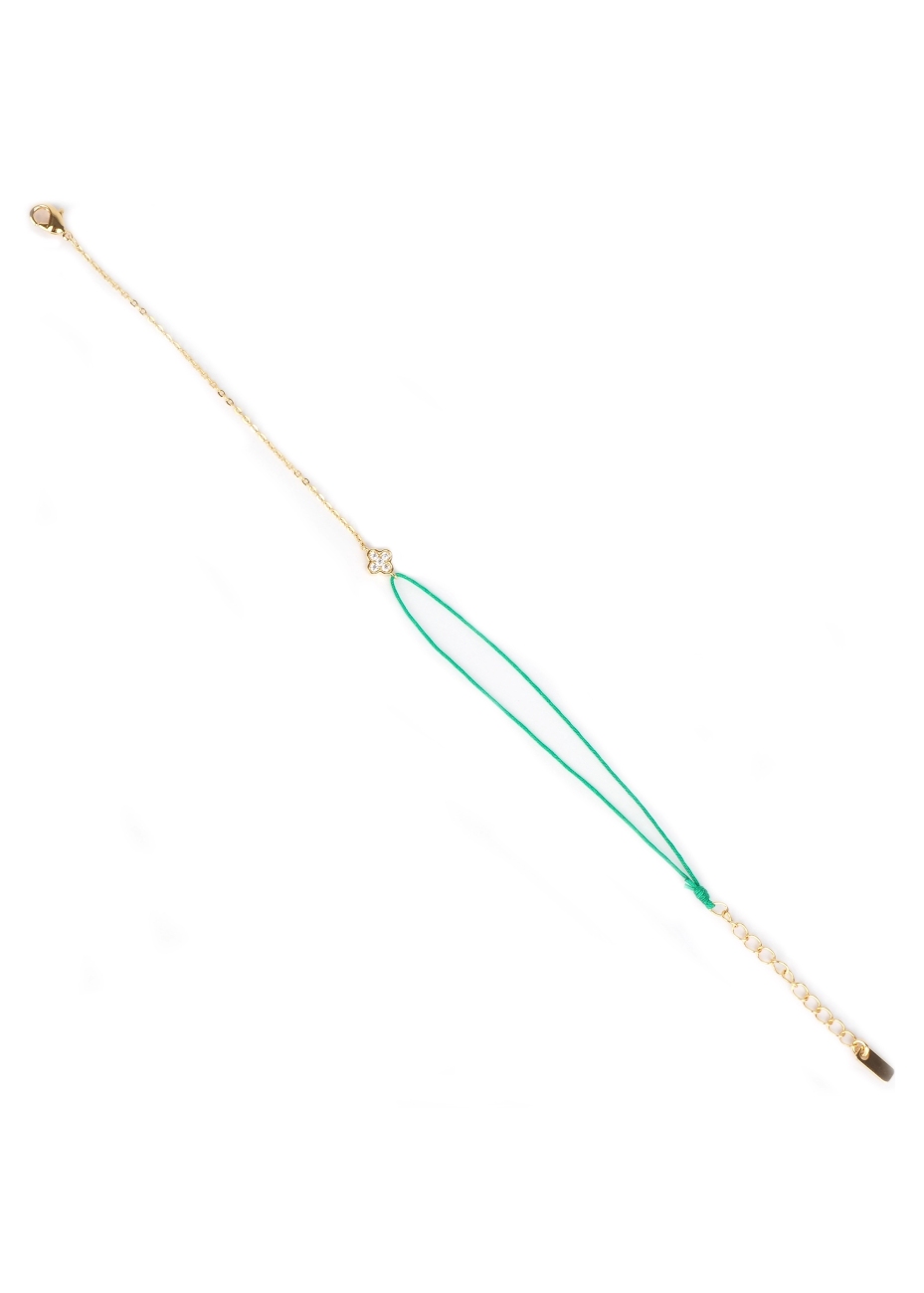 Gold-plated red clover cord bracelet - Pomme Cannelle Gold-plated red clover cord bracelet - Pomme Cannelle