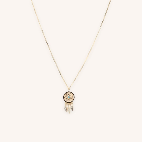 Dreamcatcher turquoise gold necklace - Pomme Cannelle