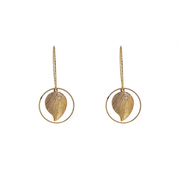 Leaf circle gold earrings -...