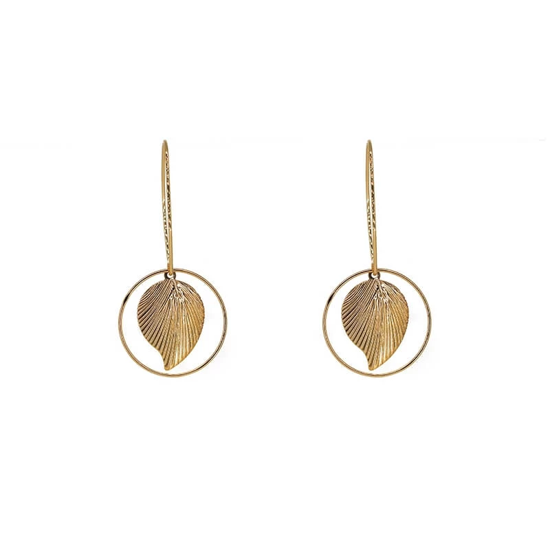 Leaf circle gold earrings - Pomme Cannelle