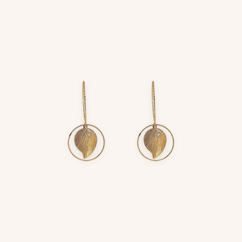 Leaf circle gold earrings - Pomme Cannelle