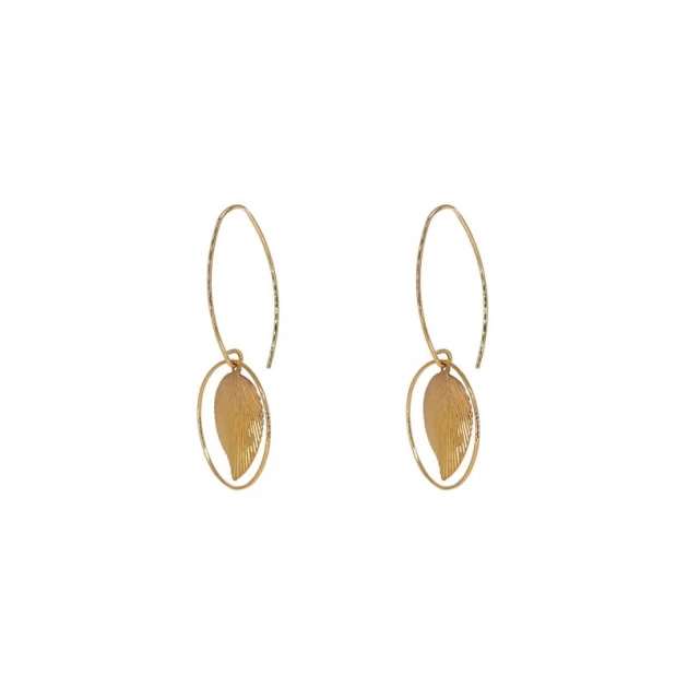 Leaf circle gold earrings - Pomme Cannelle