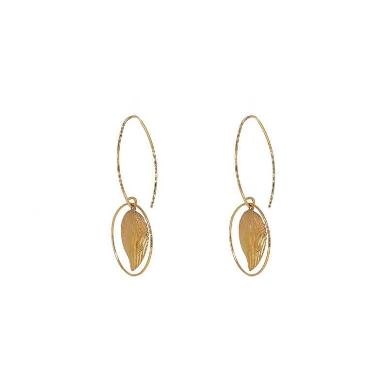Boucles d'oreilles cercle feuille or - Pomme Cannelle