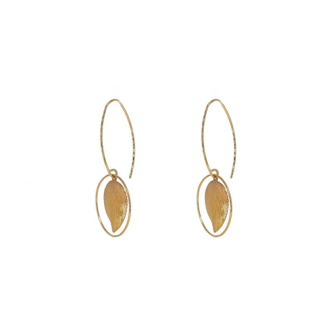 Leaf circle gold earrings - Pomme Cannelle