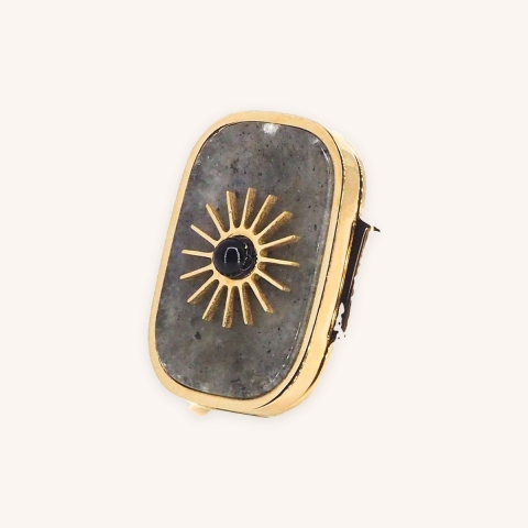 Bague stone soleil en acier jaune et labradorite - Zag Bijoux