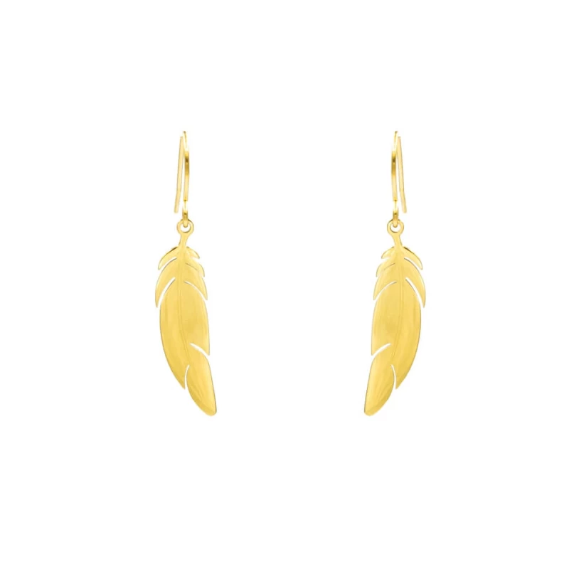 Boucles d'oreilles plume en acier jaune - Zag Bijoux