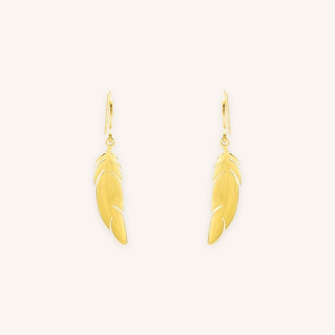 Feather earrings in yellow steel - Zag Bijoux
