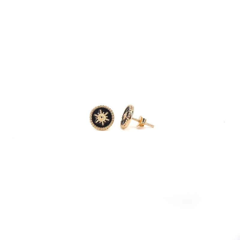 Earrings nails sun black gold - Pomme Cannelle