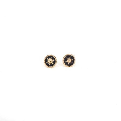 Boucles d'oreilles clous soleil noir or - Pomme Cannelle