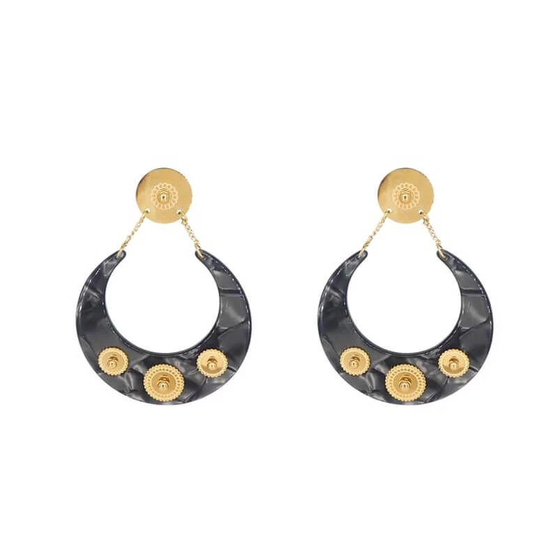 Moon acetate grey gold earrings - Zag Bijoux