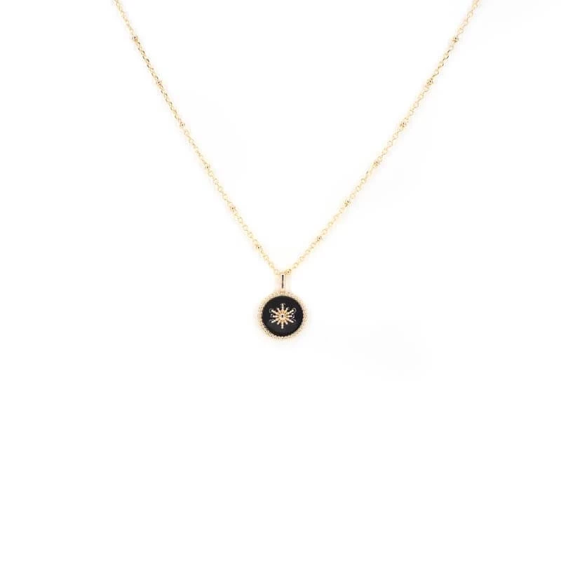 Black enamelled sun gold necklace - Pomme Cannelle